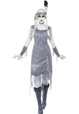 Ghost Town Indian Princess Costume Grey with Dress Headband and Armbands