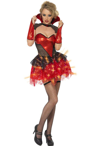 All That Glitters Vamp Gloss Costume Red Light Up Dress Cape and Glovettes