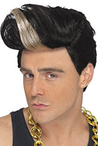 90's Rapper Wig Black Quiff Wig with Highlight.
