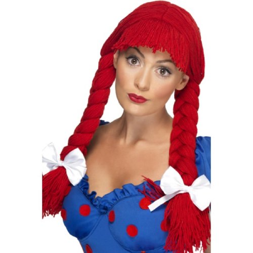 Rag Doll Wig Red Pigtails with a Fringe and Bows