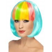 Partyrama Wig 12 inch Aqua Short Bob with Rainbow Fringe