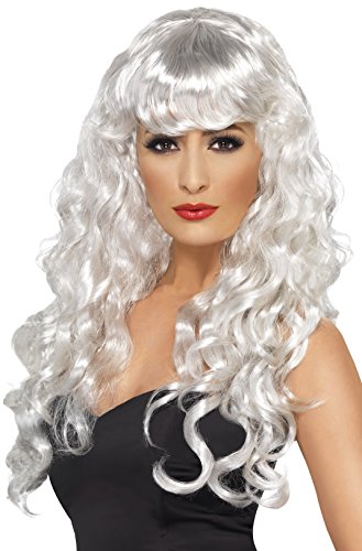 Siren Wig White Long Curly with Fringe