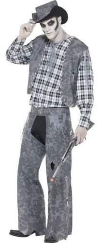 Ghost Town Cowboy Costume Grey with Hat Neck Tie Waistcoat Top and Trousers