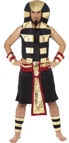 Pharaoh Costume Black & Gold Tunic Headpiece Belt Arm and Leg Cuffs