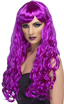 Desire Wig Purple Long Curly with Fringe.