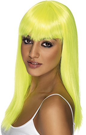 Glamourama Wig Neon Yellow Long Straight with Fringe