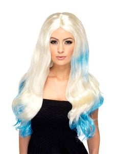 Dip Dye Wig Blonde with Blue Middle Parting