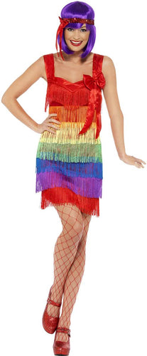 Flapper Costume Rainbow with Fringed Dress & Headband