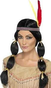 Native American Inspired Wig Black with Pigtails and Headband