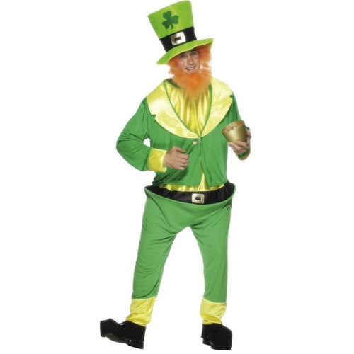 Leprechaun Costume Green with Jumpsuit Jacket Hat and Ginger Beard