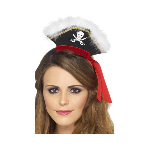 Mock Pirate Hat on Headband Black with Marabou